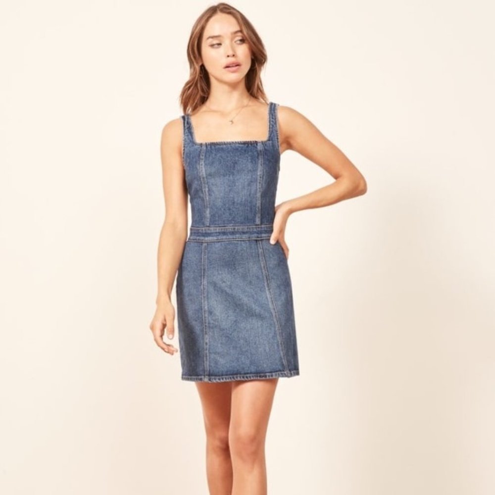 Reformation Denim Parker Mini Dress 14 Zip Back